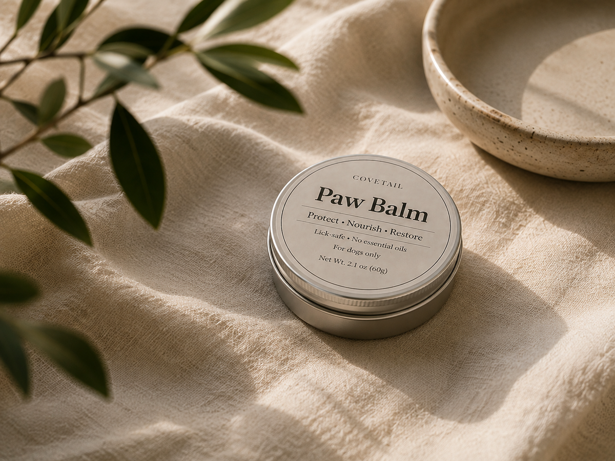 Covetail paw balm product photography for dry dog paws