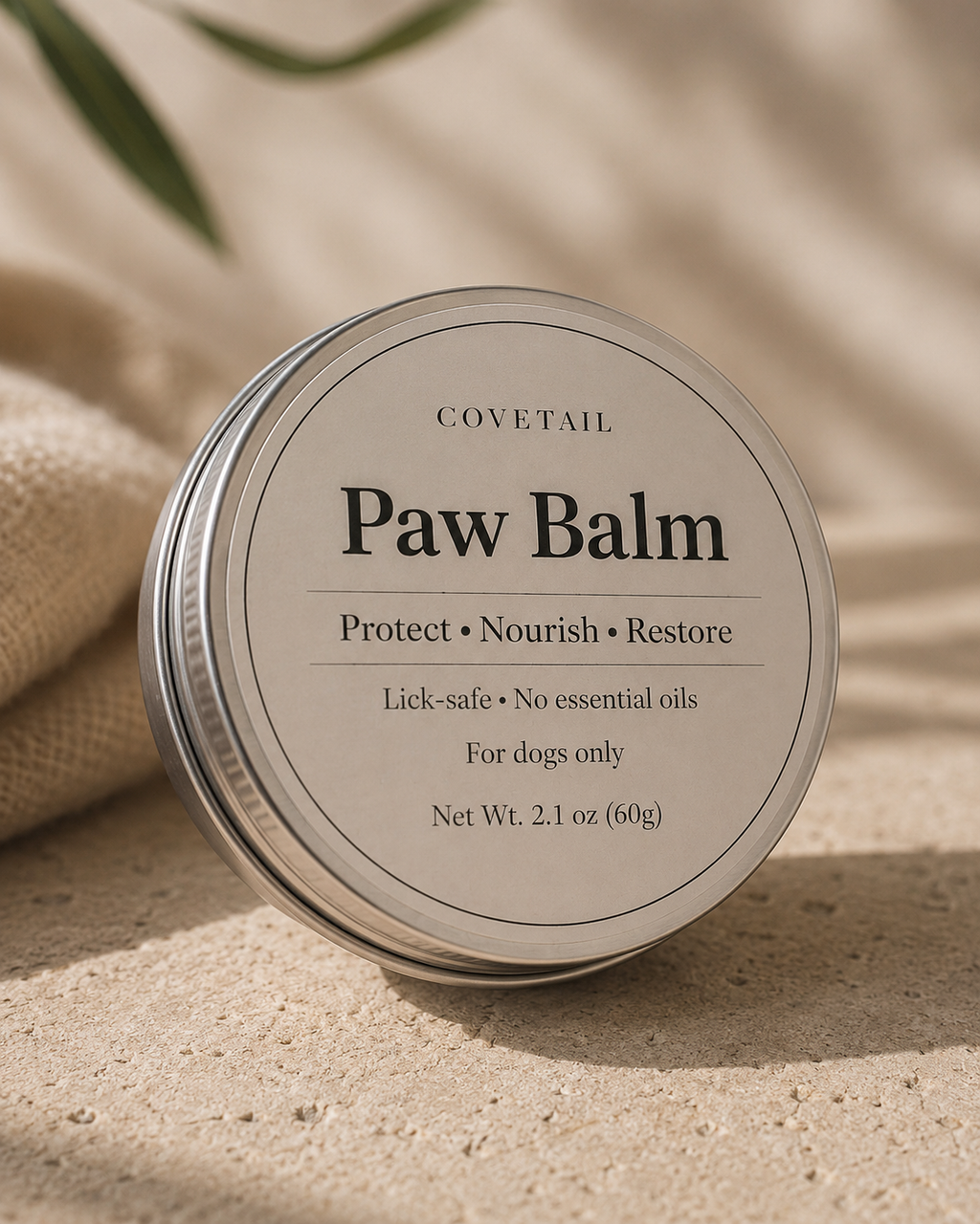 COVETAIL dog paw balm alongside natural skincare ingredients