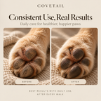 Before and after illustration of dog paw pads with Covetail paw balm